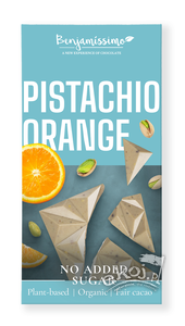 Tabliczka kakaowa pistacje-pomarańcza bez dodatku cukrów bezglutenowa BIO 60g Benjamissimo