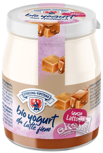 Jogurt karmelowy z mleka siennego o obniżonej zawartości laktozy bezglutenowy BIO 150g Słoik Sterzing-Vipiteno